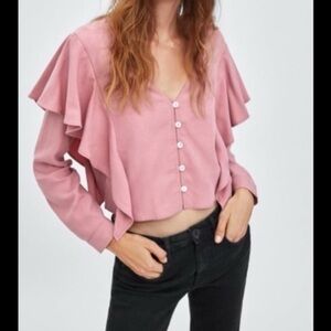 Zara Pink Ruffle Button Blouse